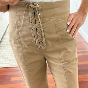 A.L.C. Women's Kyt Corset Lace Up Wide Leg Crop Pants Cotton Khaki